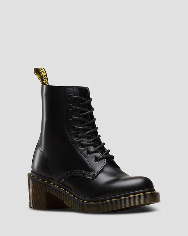 Dr Martens Dámské Boty Na Vysokém Podpatku Clemency Smooth Černé, CZ-963508